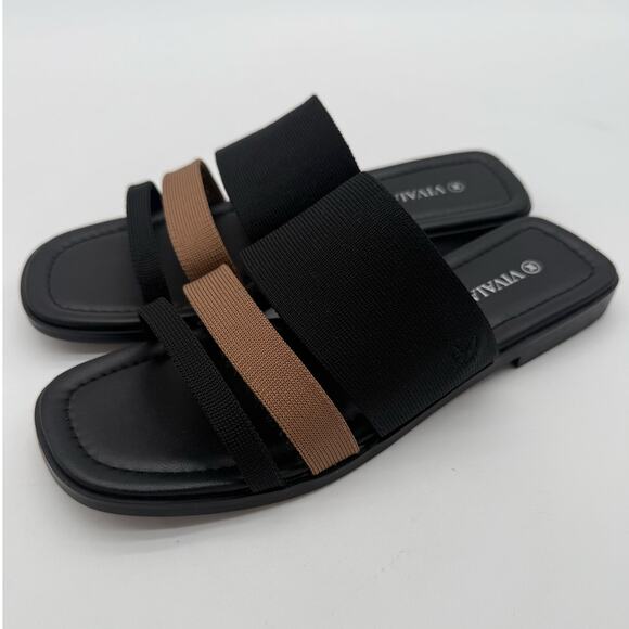 Vivaia Doris Square Toe Slide Sandal Old Money Knit Comfort Black Brown 7-7.5 - Picture 2 of 7